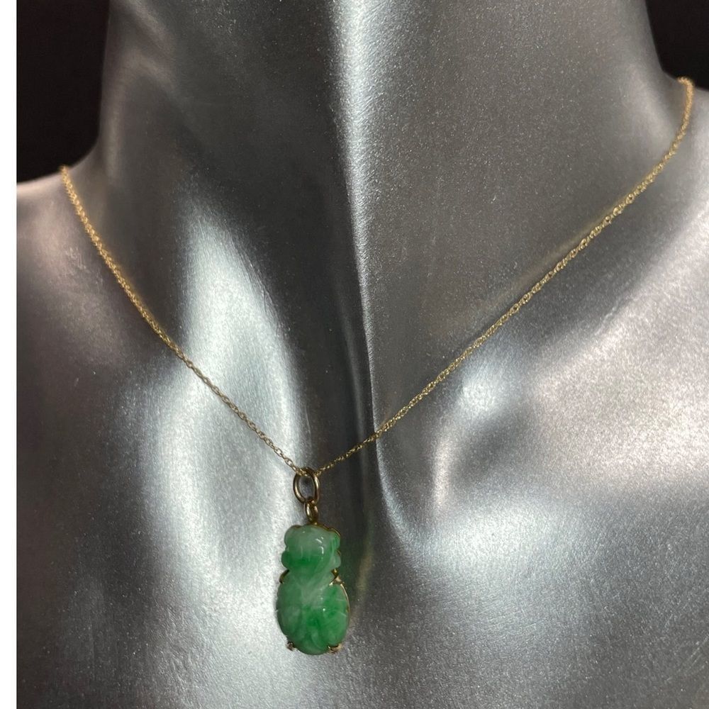 14KT Yellow Gold Carved Buddha Necklace 18”